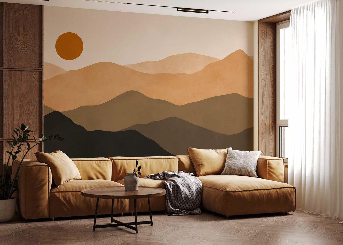 Earthy Mountain Sunset Wall Mural