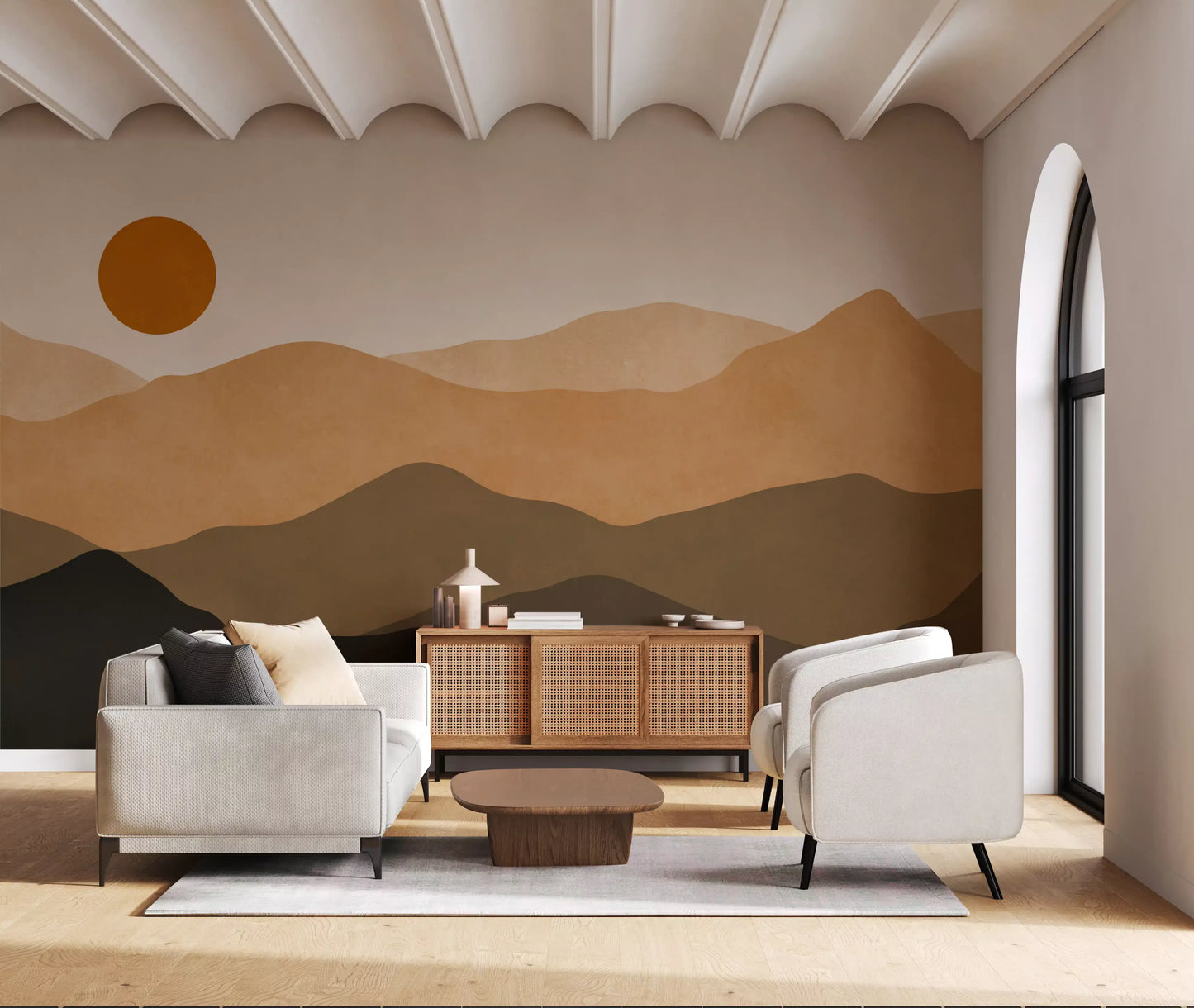 Earthy Mountain Sunset Wall Mural