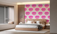 A Bedroom reads bold and modern with this Fuchsia Kiss Pop Pattern wall mural