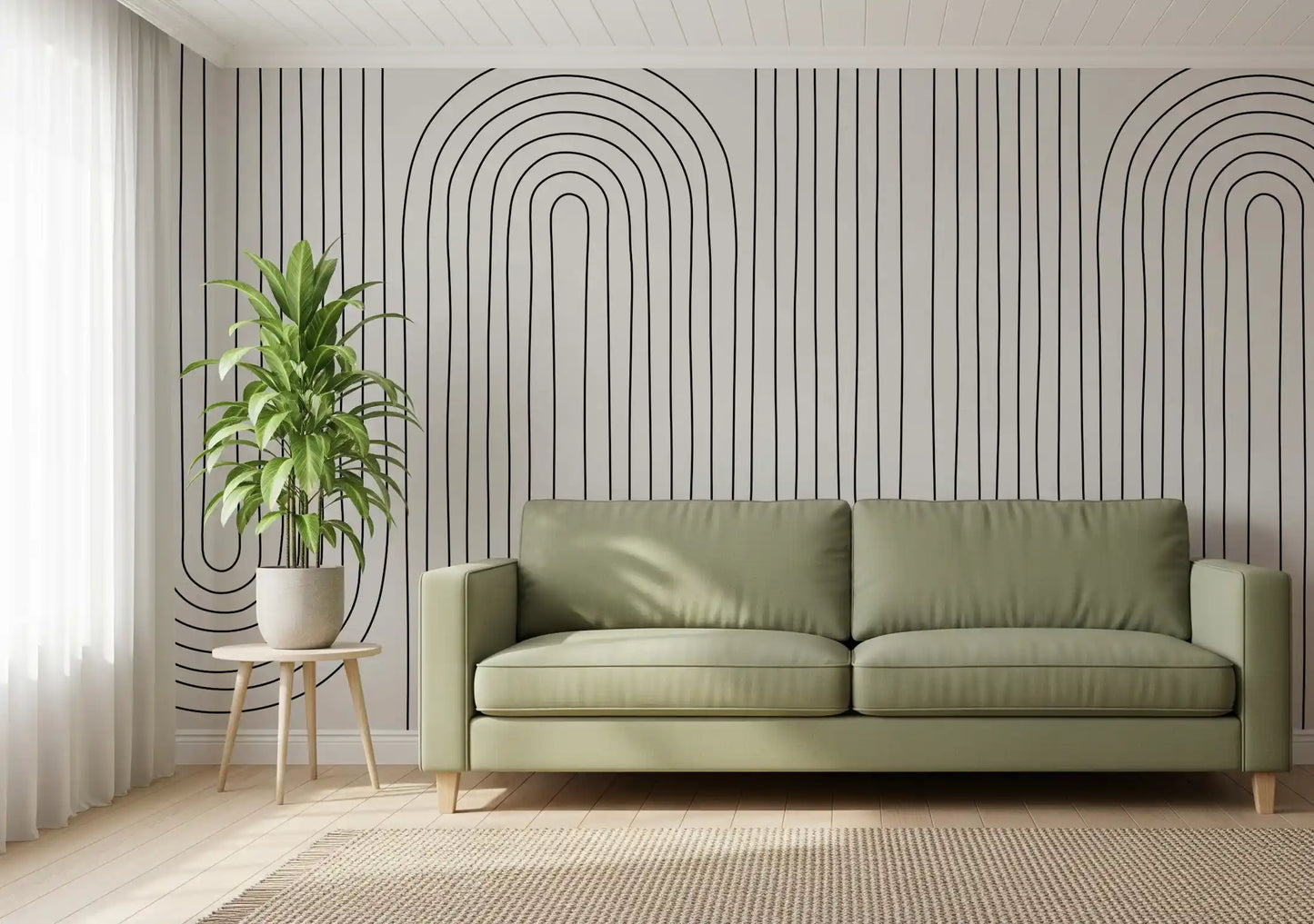 Fine linework sits over a warm cream backdrop in this Subtle Arch wall mural.