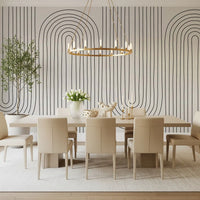 A Dining area gains quiet graphic order through the Subtle Arch Rhythm wall mural.