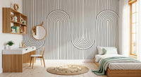 Linear Rhythm Arches wall mural shows tall curves looped over thin ink columns.