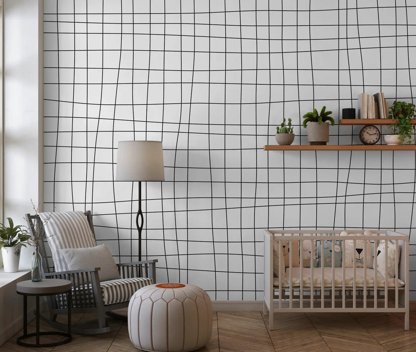 Kids room wall mural featuring Fluid Grid Pattern and linear movement