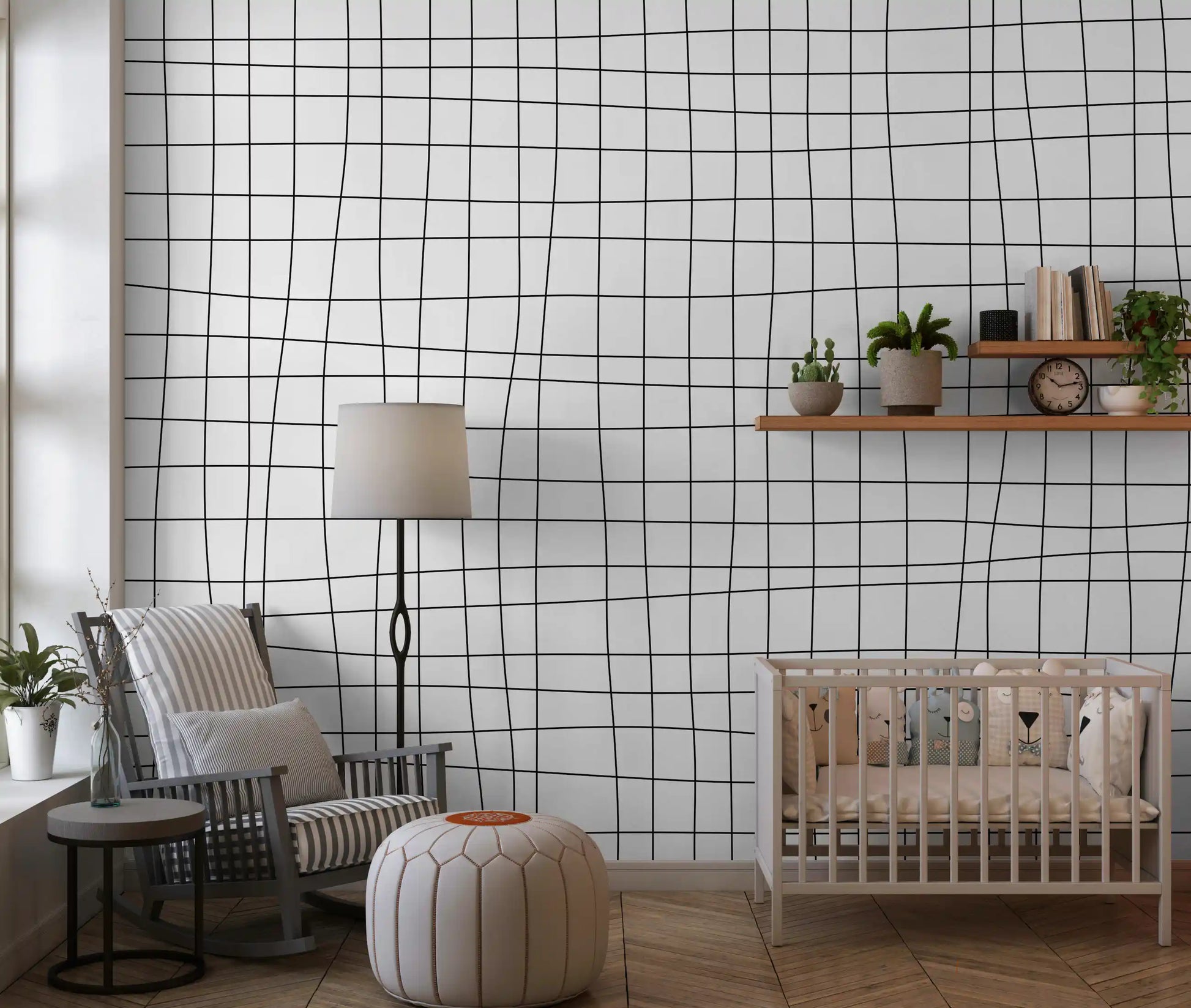 Kids room wall mural featuring Fluid Grid Pattern and linear movement