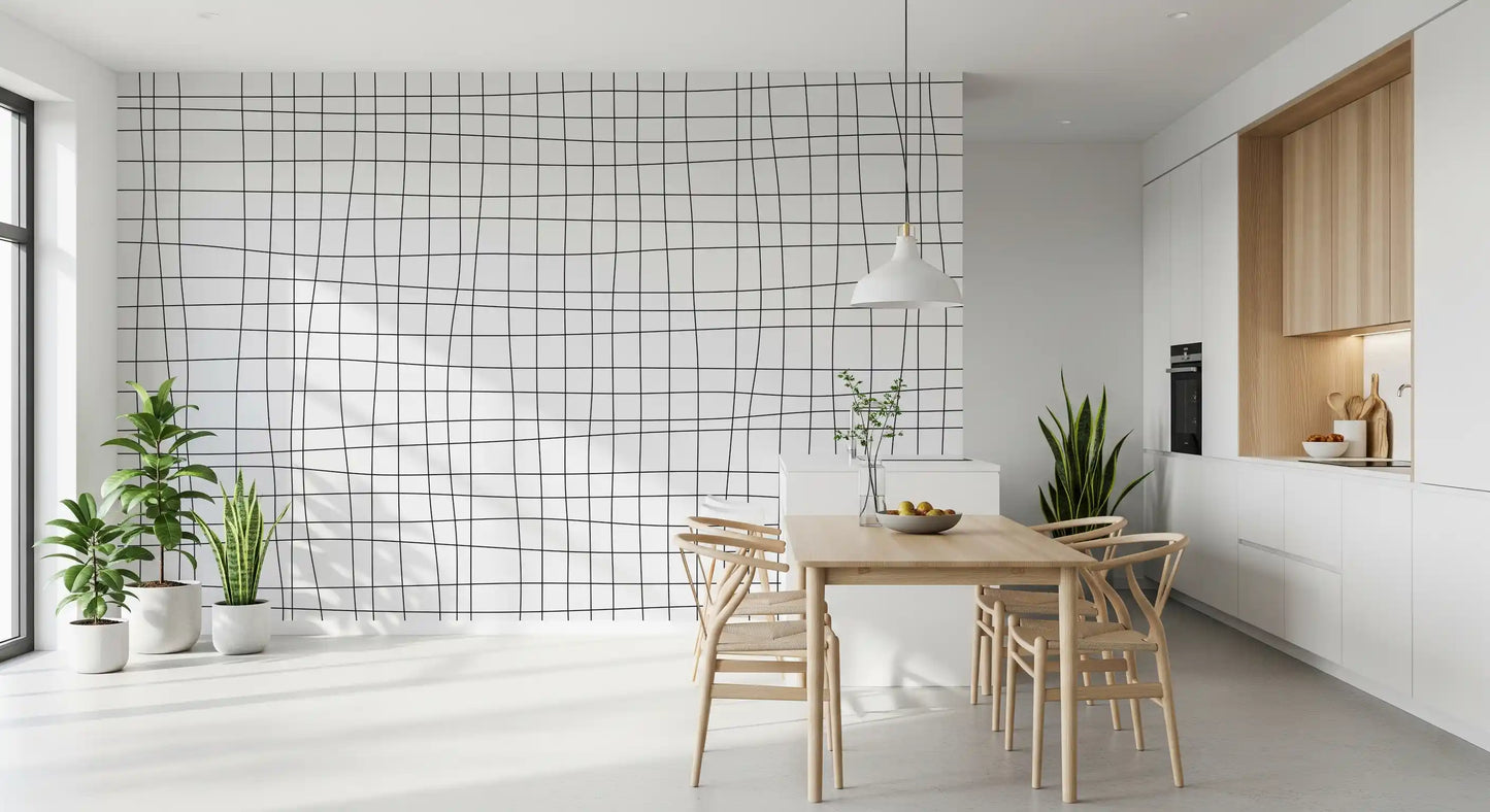 Dining room Fluid Grid Pattern wall mural with clean grid line styling