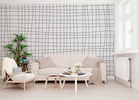 Linear pattern wall mural showing hand-drawn grid movement and balance