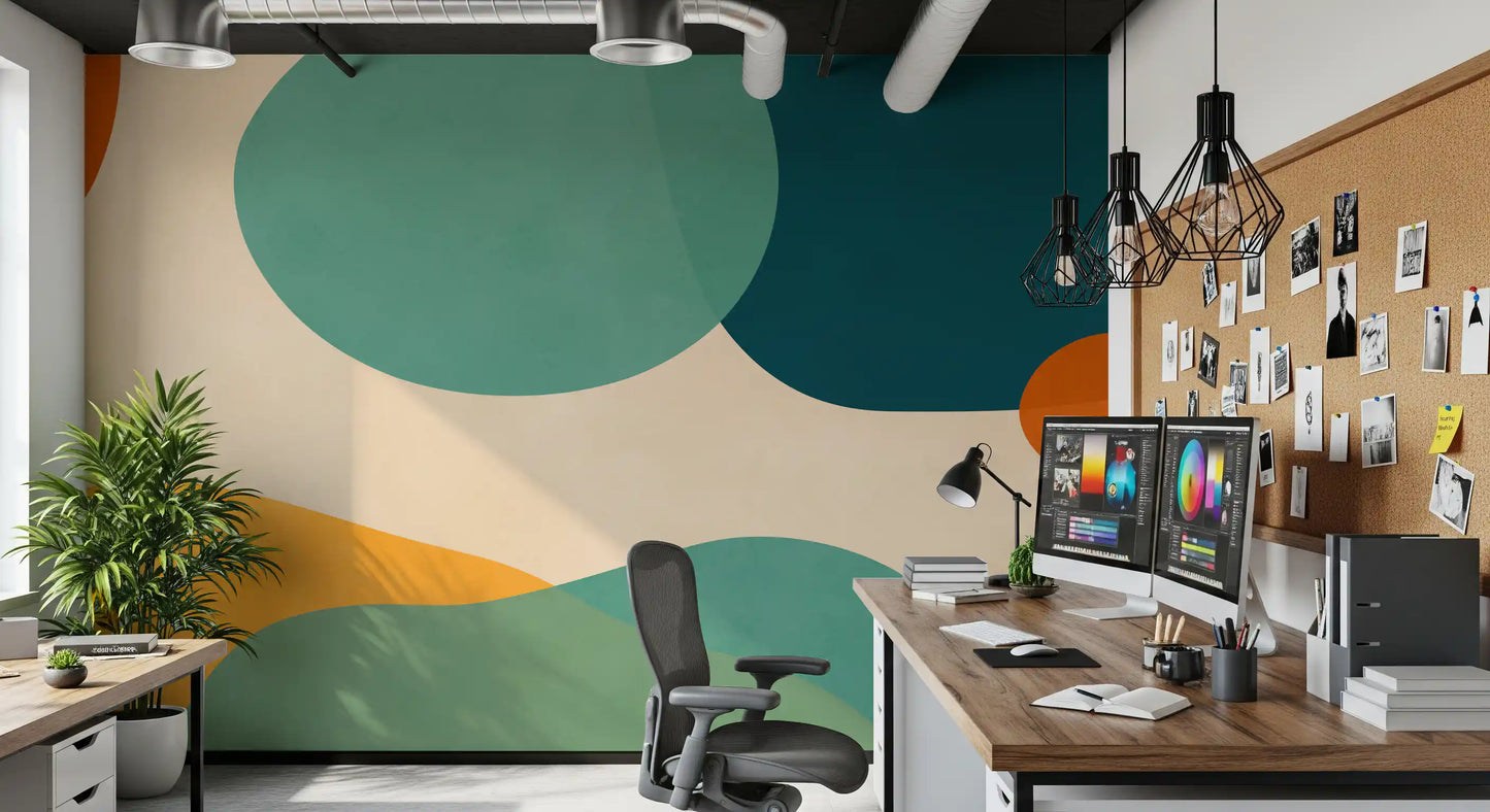 Abstract flow wall mural with calm curves and muted color overlap
