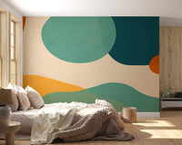 Bedroom Mid-Century Abstract Flow wall mural with rounded organic blocks