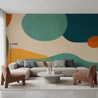 Living room wall mural featuring Mid-Century Abstract Flow and calm curves