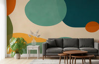 Mid-Century wall mural with soft organic blocks and balanced movement
