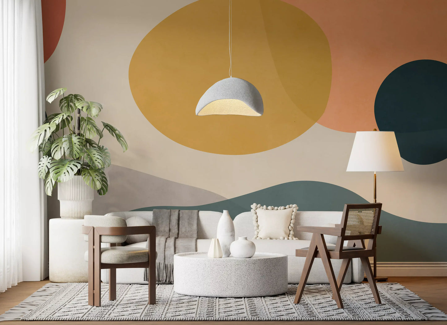 Living room Abstract Earth Forms wall mural with soft curves and muted contrast