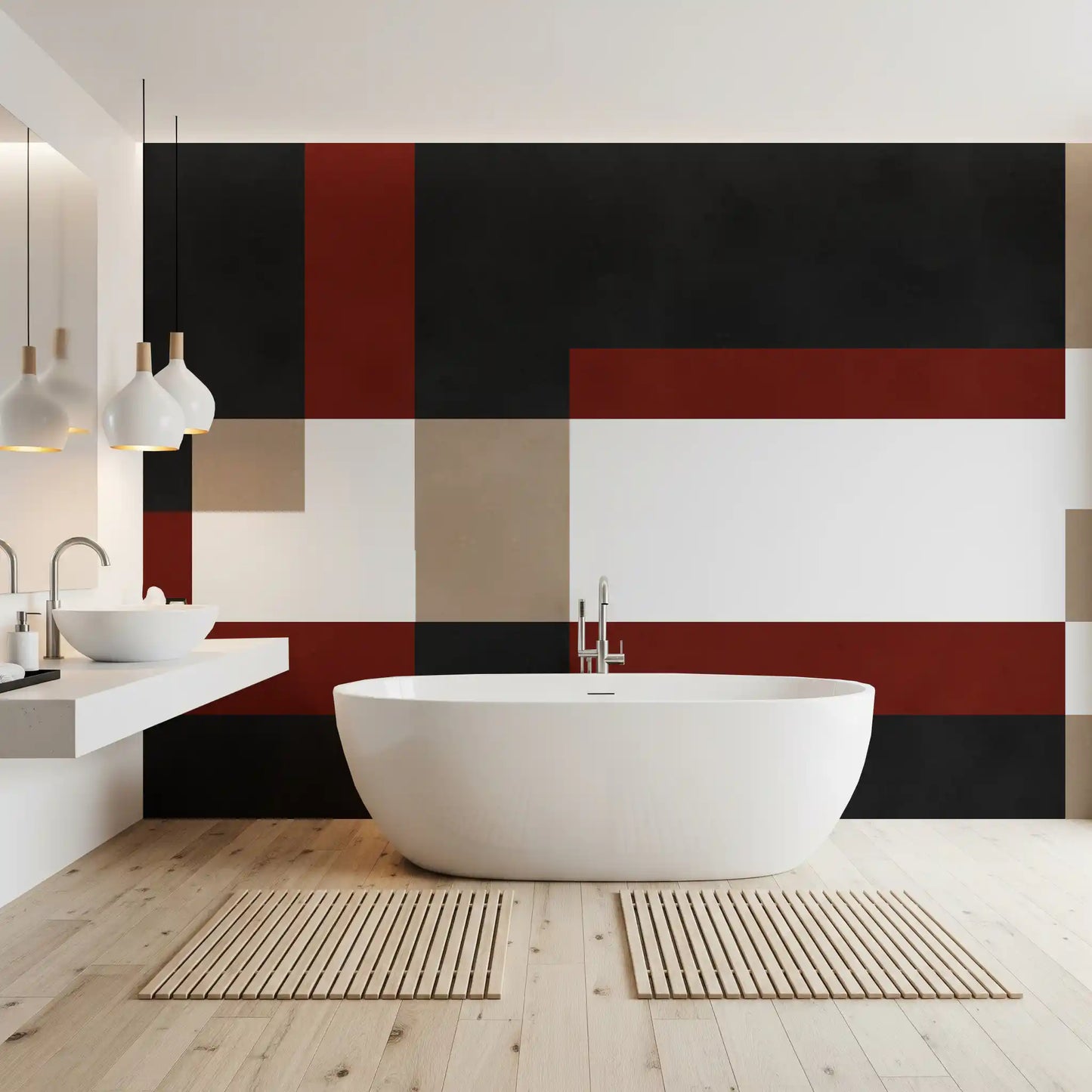 Bathroom Bold Block Fusion wall mural with structured abstract panels