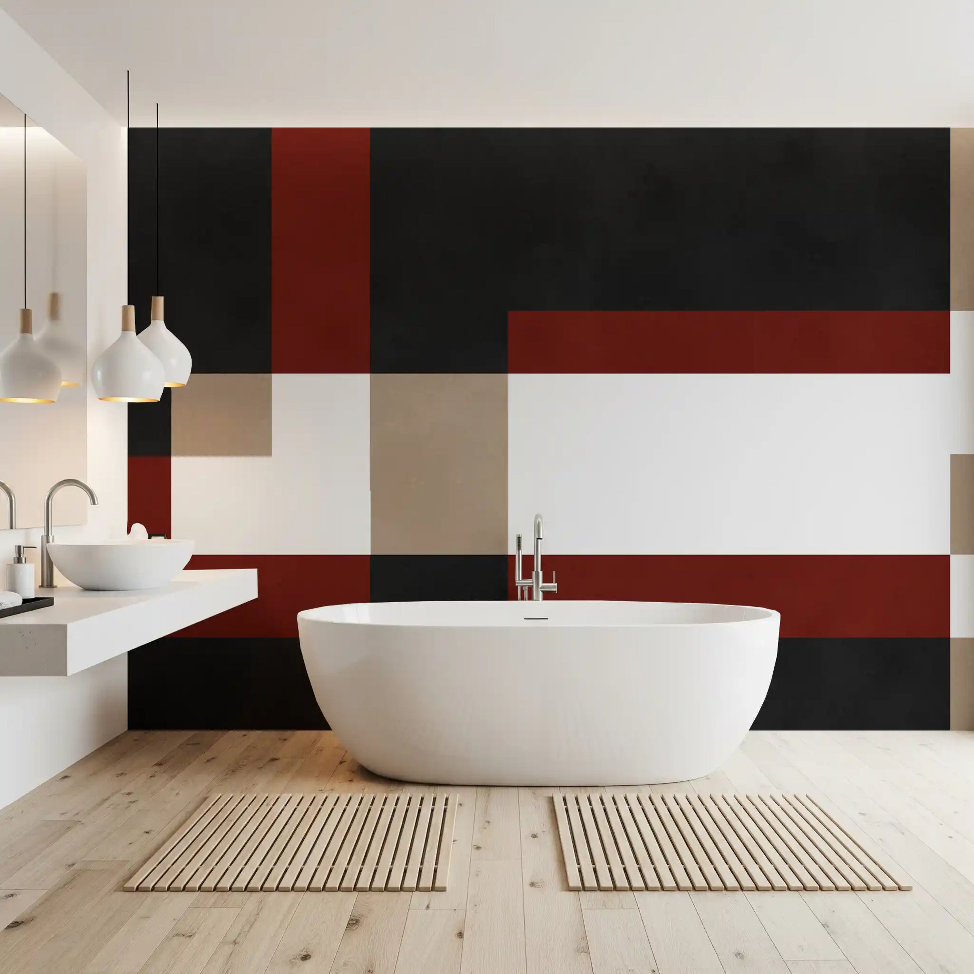 Bathroom Bold Block Fusion wall mural with structured abstract panels