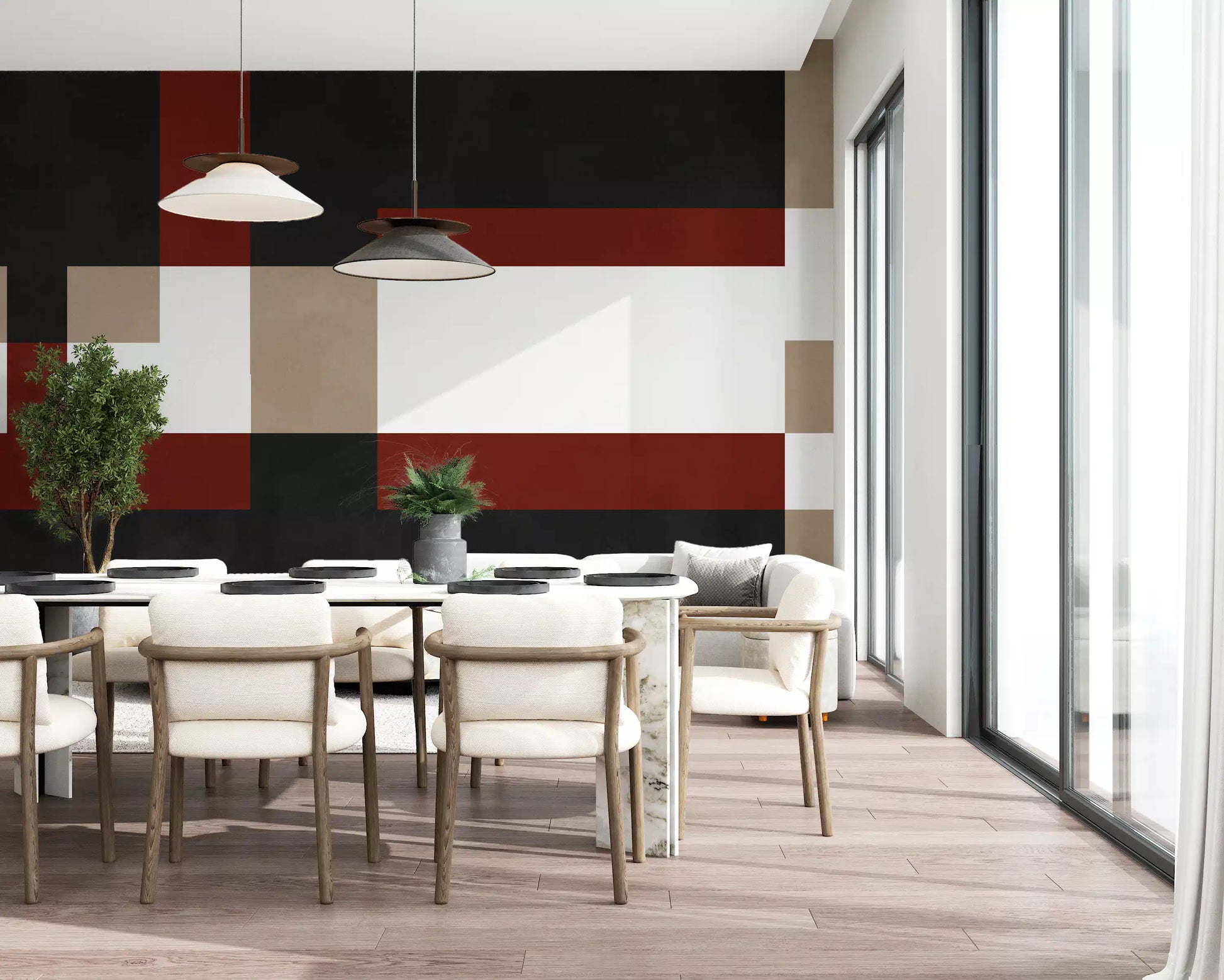 Bold Block Fusion Wall Mural with dark panels and rust-toned bands