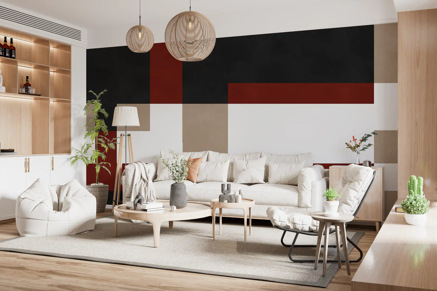 Structured wall mural with Bold Block Fusion shapes and clean spacing