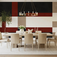 Dining room Bold Block Fusion wall mural with black and rust block layers
