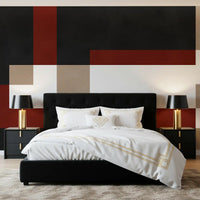Abstract block wall mural with black fields and rust horizontal bands