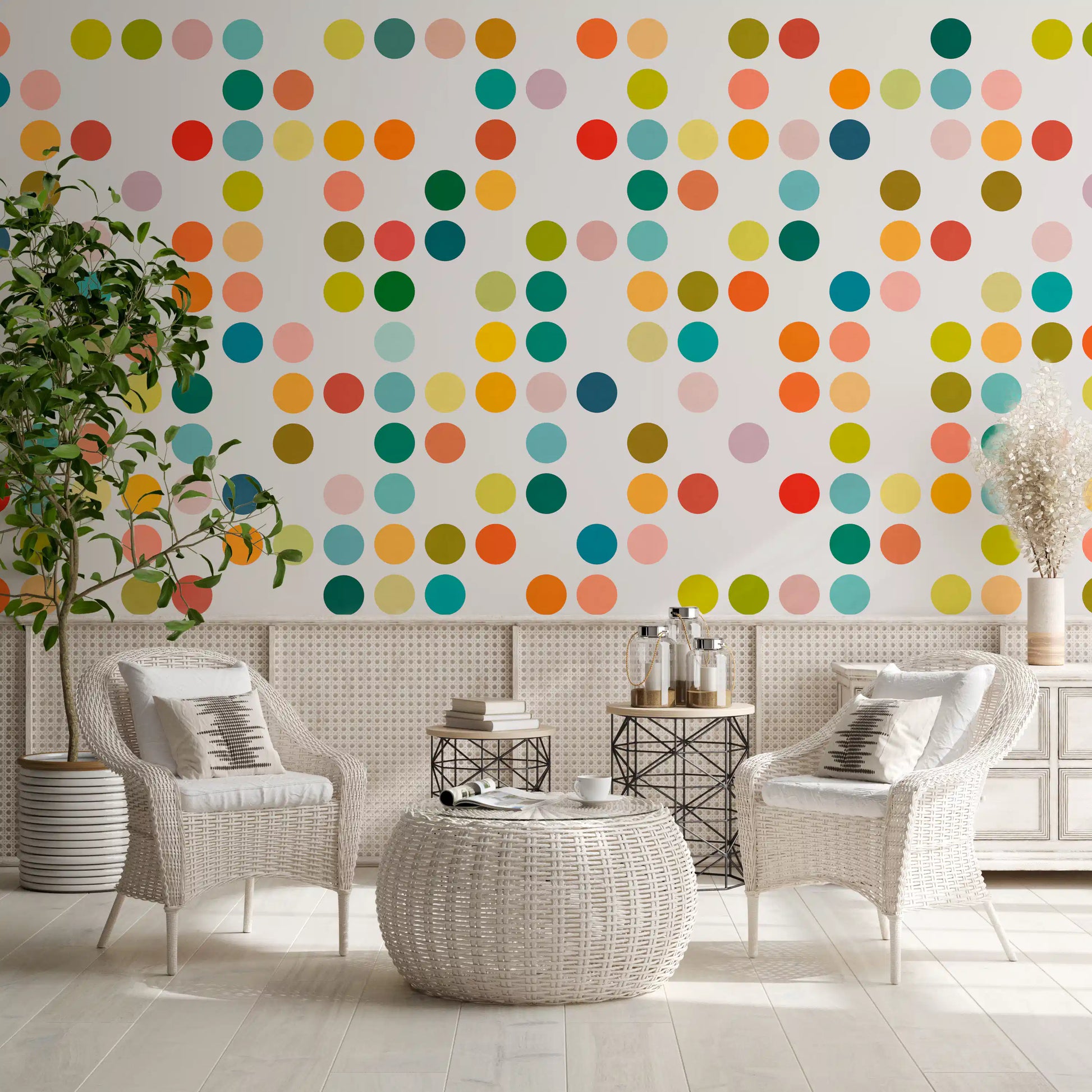 Hallway Mid-Century Dot Medley wall mural in playful dot styling