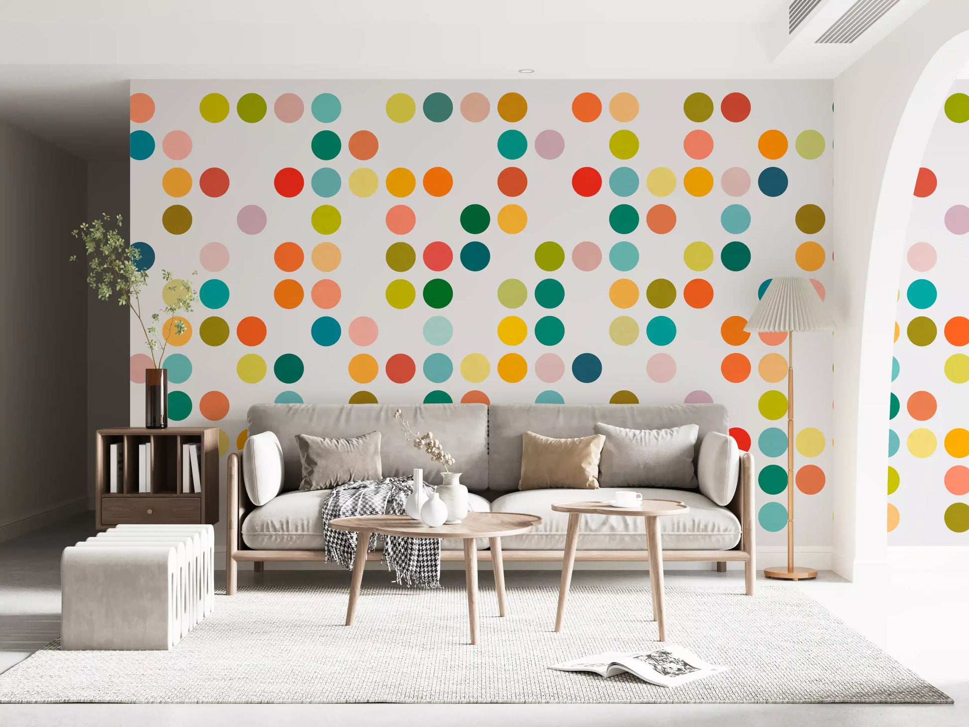 Hallway Mid-Century Dot Medley wall mural with multicolor scattered dots