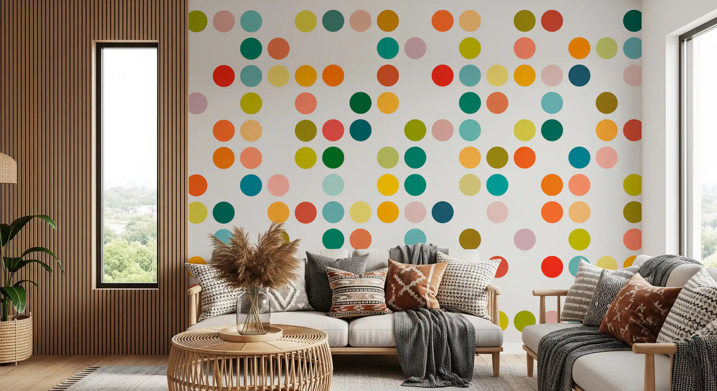 Mid-Century wall mural showing dotted pattern and balanced open spacing