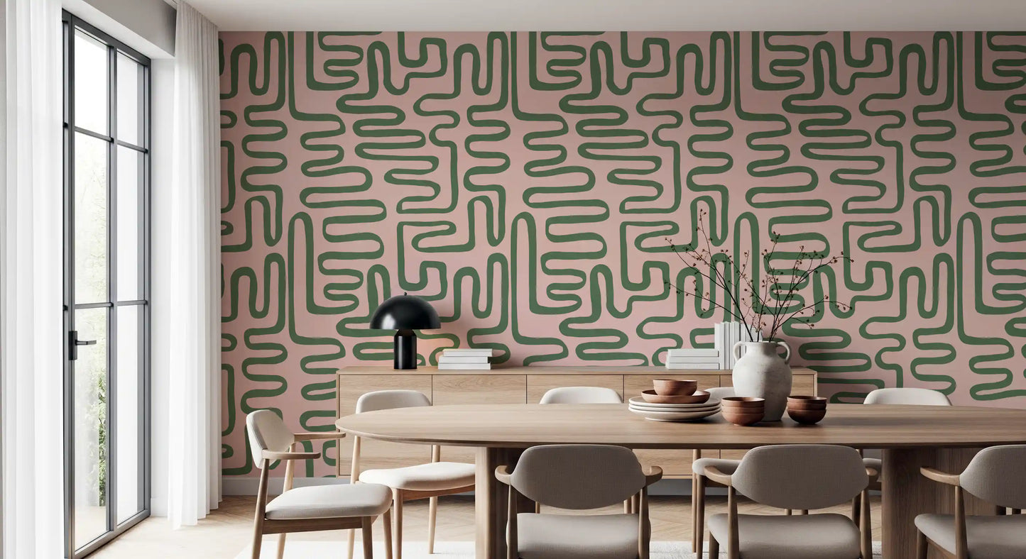 Dining room Soft Flow Maze Wall Mural with modern abstract pattern rhythm