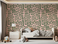 Abstract maze wall mural with rounded pathways and clean modern structure
