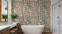 Bathroom Soft Flow Maze Wall Mural with repeating curved green pathways