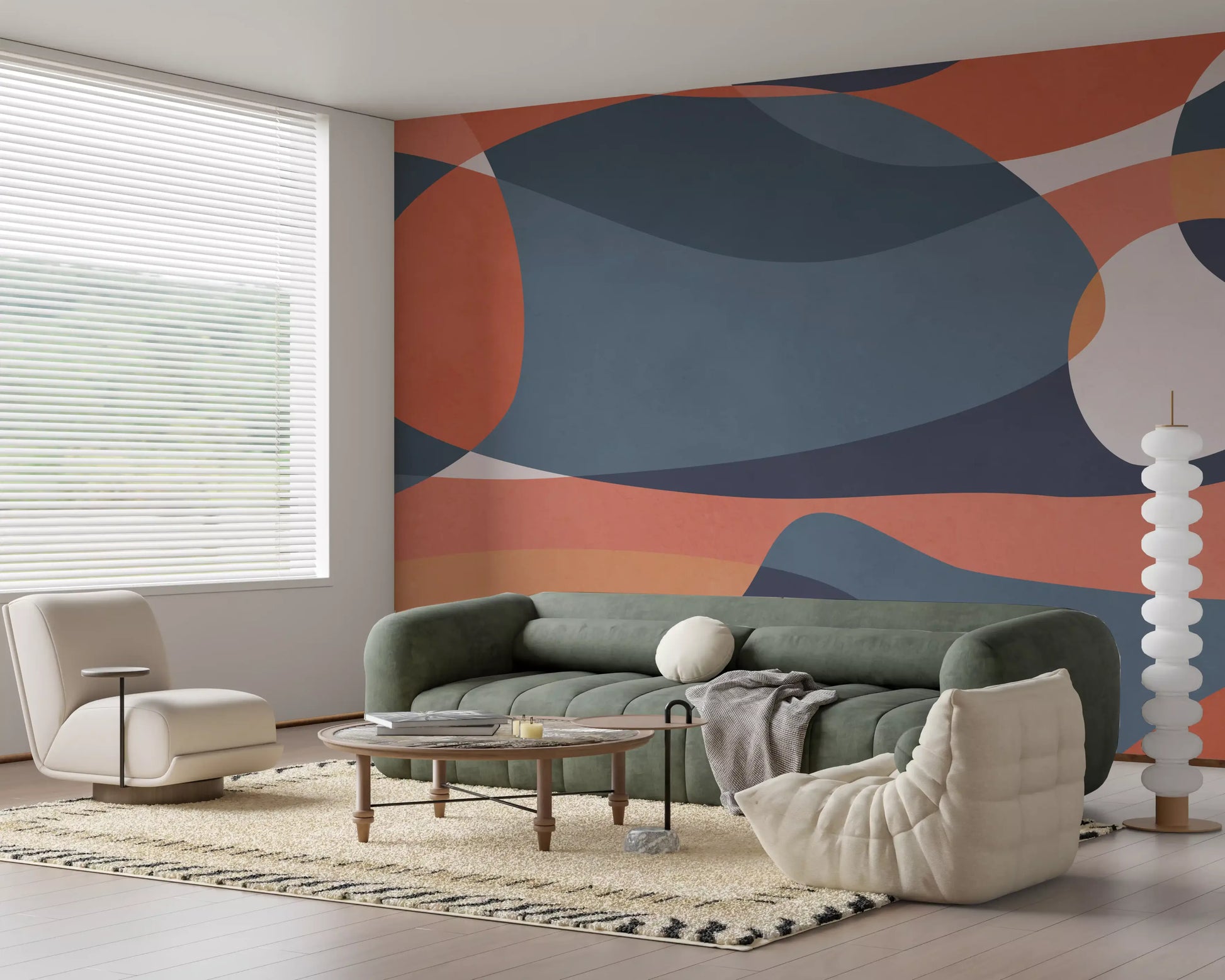 Modernist Earthy Geometry Wall Mural featuring stacked shapes and muted contrast