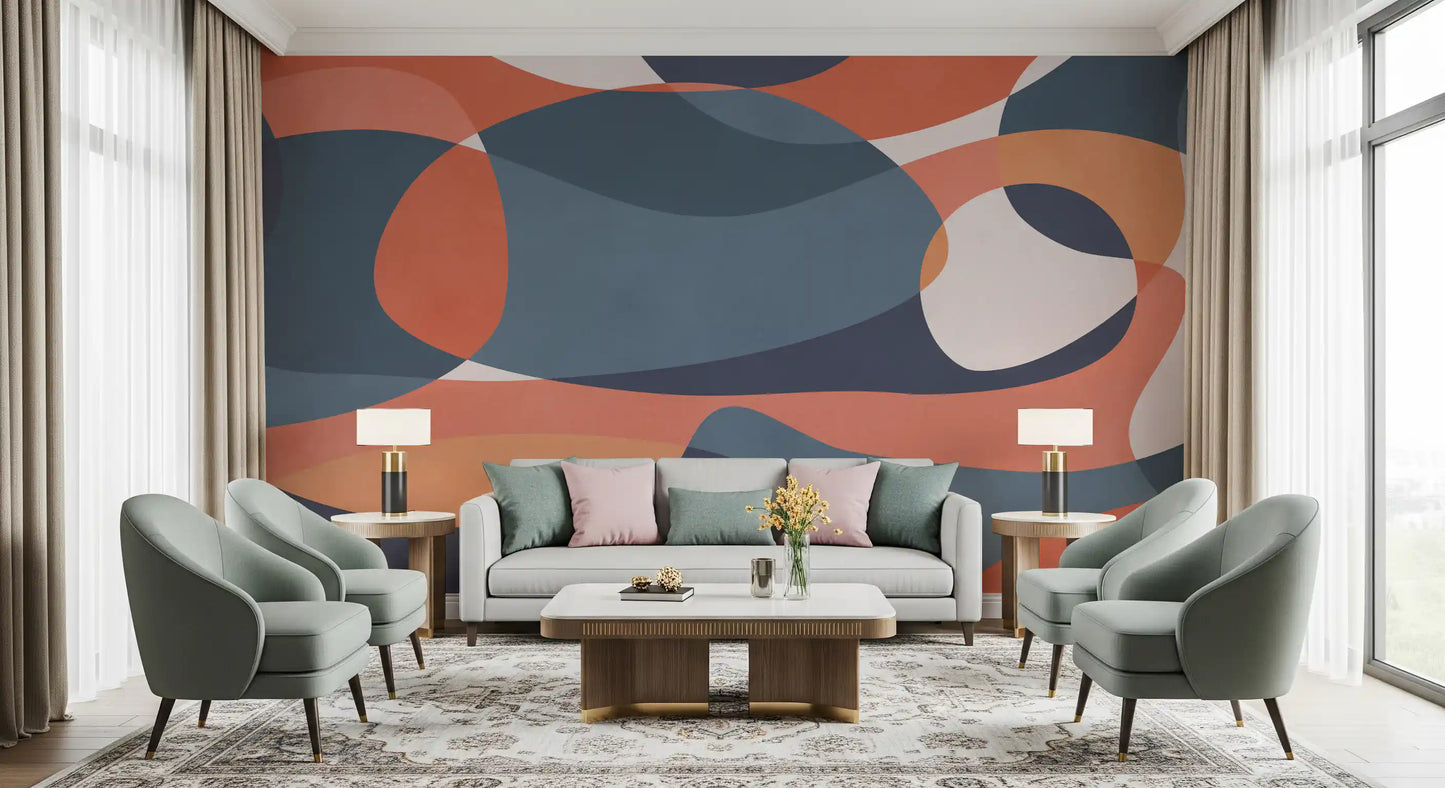 Living room Modernist Earthy Geometry Wall Mural with soft abstract structure