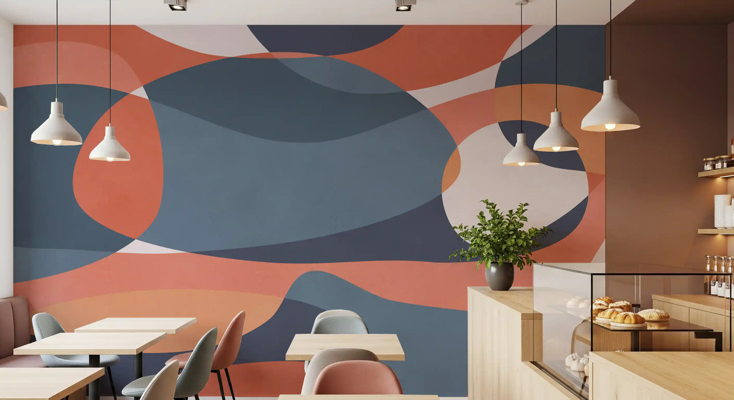 Earthy modern wall mural featuring soft rectangles and calm neutral balance