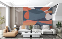 Earthy geometry wall mural with forest green blocks and warm rust sections