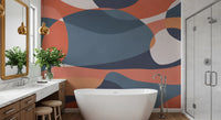 Bathroom wall mural showing Modernist Earthy Geometry in rust and tan tones