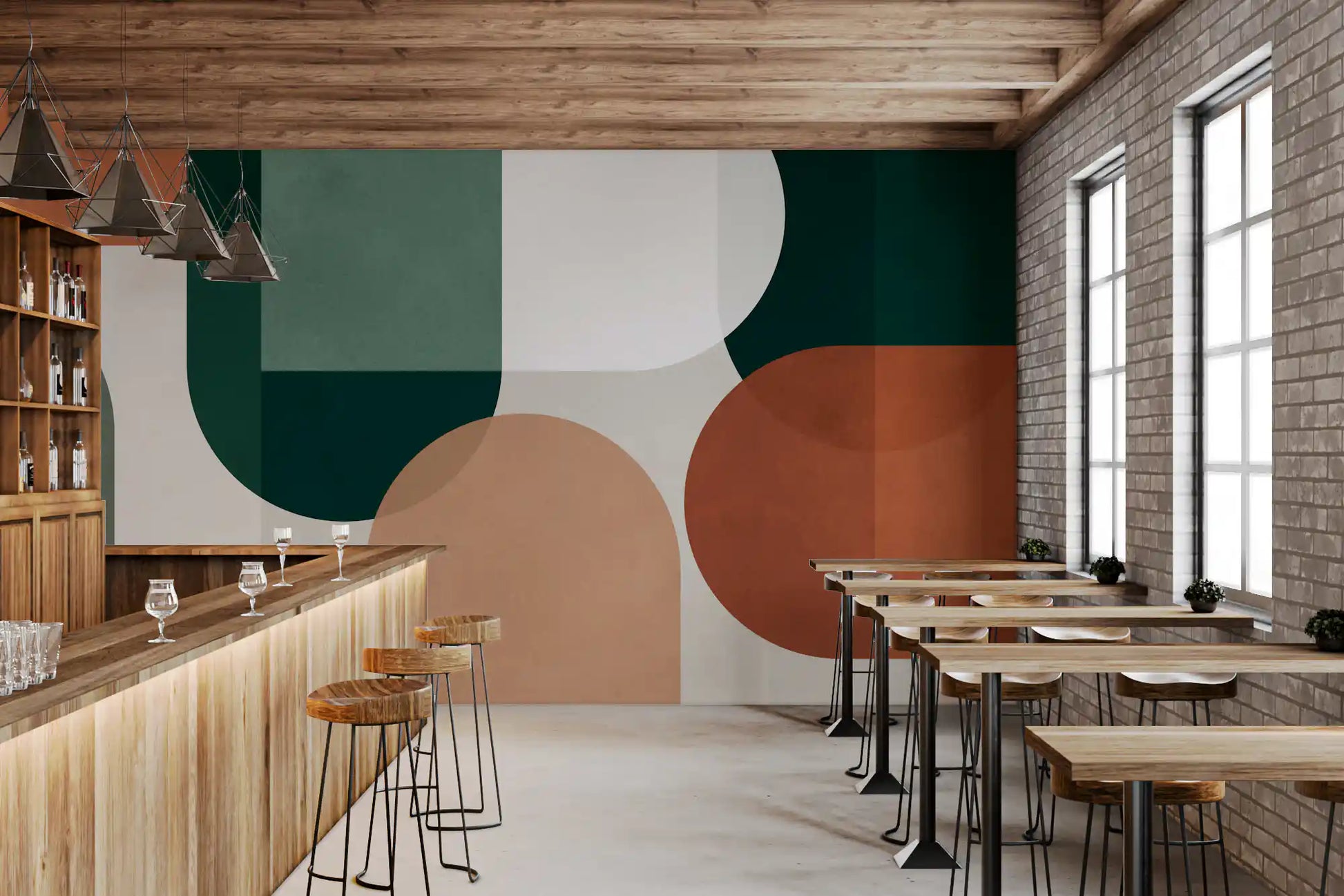 Modernist Earthy Geometry Wall Mural featuring stacked shapes and muted contrast