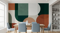 Dining area Modernist Earthy Geometry mural with curved panels and white space