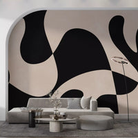 Living room Organic Flow Monochromatic Wall Mural with sweeping black curves