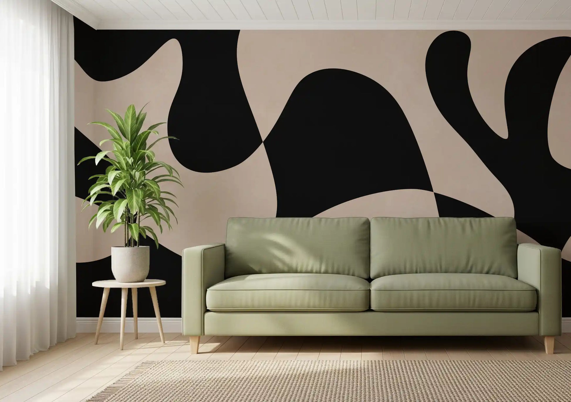 Organic Flow Monochromatic Wall Mural featuring cream cutout-style shapes