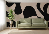 Organic Flow Monochromatic Wall Mural featuring cream cutout-style shapes