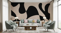 Monochromatic wall mural with sculpted organic curves and open cream space