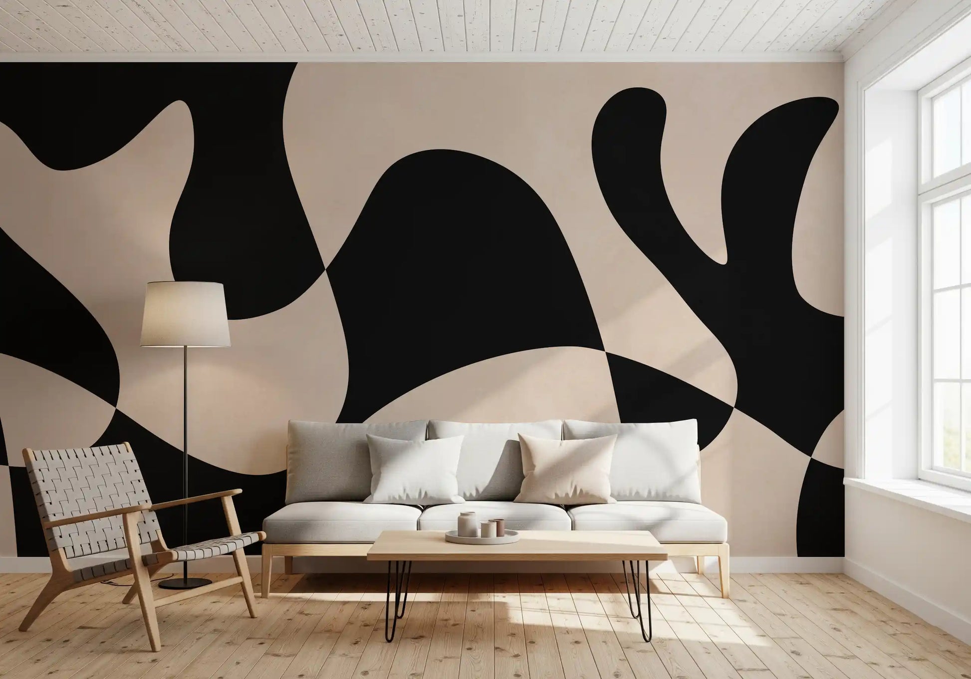 Hallway Organic Flow Monochromatic Wall Mural with fluid abstract contrast