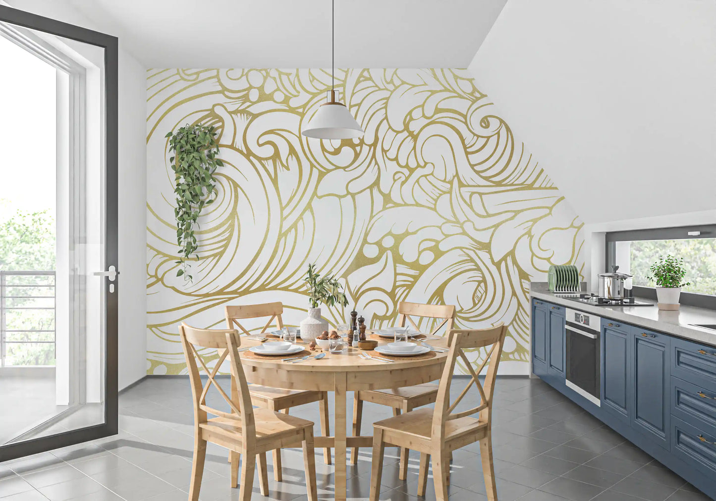 Gilded Organic Flow Wall Mural