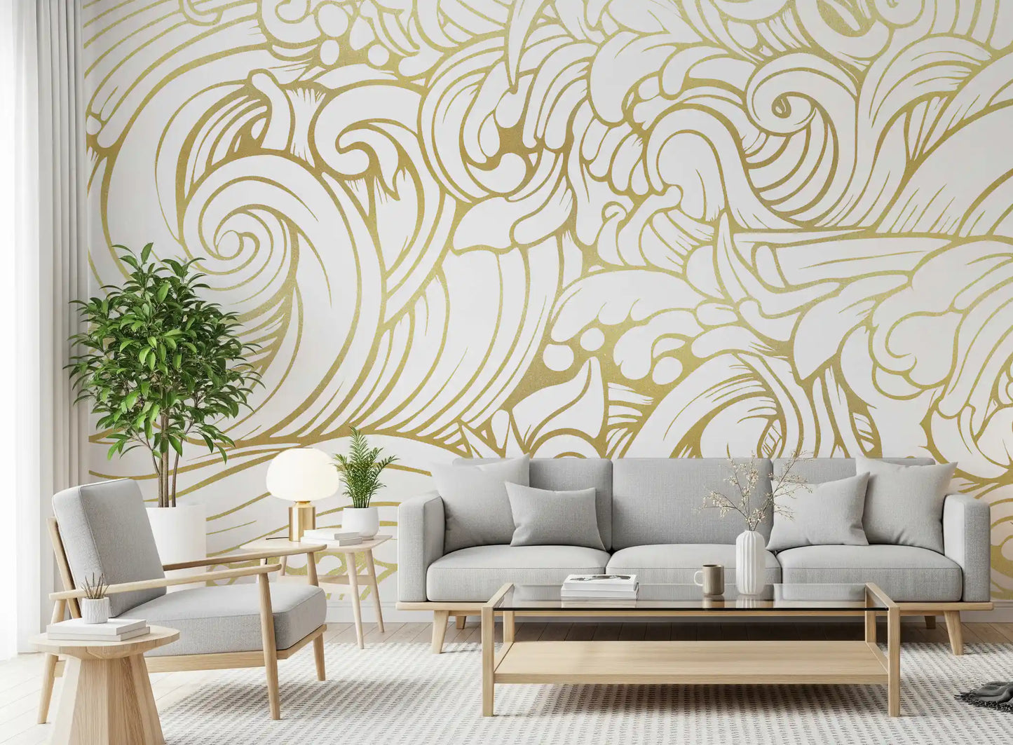 Gilded Organic Flow Wall Mural