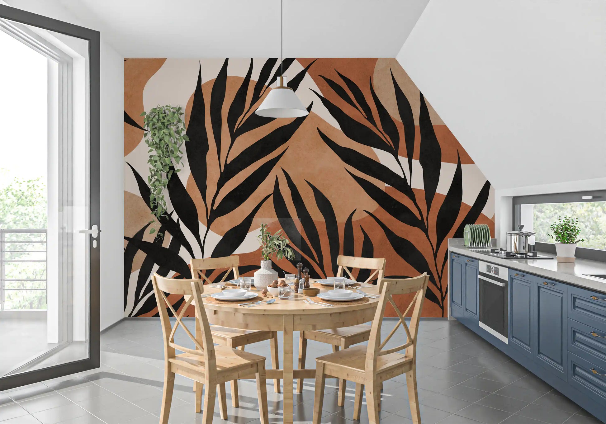 Dining room Leaf Flow Wall Mural featuring cream space and boho rhythm