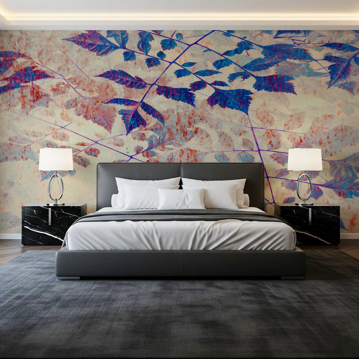 Indigo Foliage Wall Mural