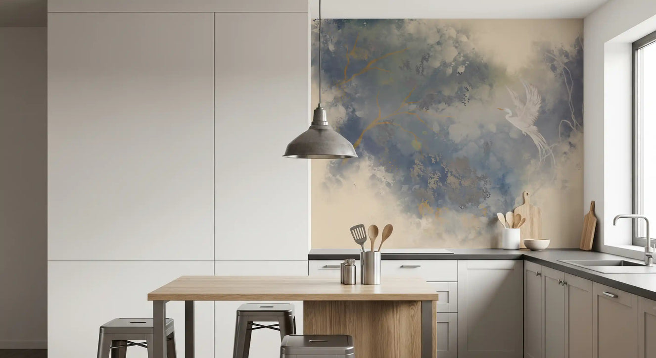 Flying Bird in Ethereal pastel garden  Wall Mural