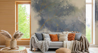 Ethereal pastel wall mural featuring white bird and delicate garden layers