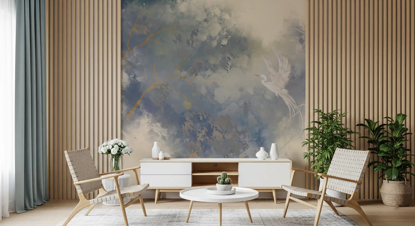Flying Bird in Ethereal pastel garden  Wall Mural