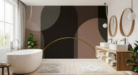 Golden Arches mural showing soft taupe circles and elegant metallic lines