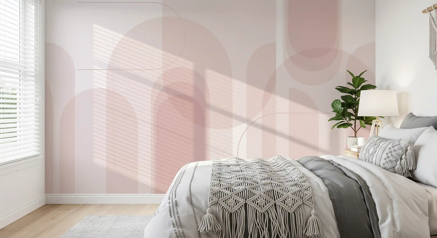 Pale pink wall mural carrying Arc Flow movement and Blush geometry