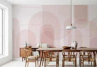 Dining room mural with Blush Flow arches and rounded Arc forms