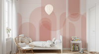Modern wall mural showing blush geometry, tall arches, and soft tonal blocks